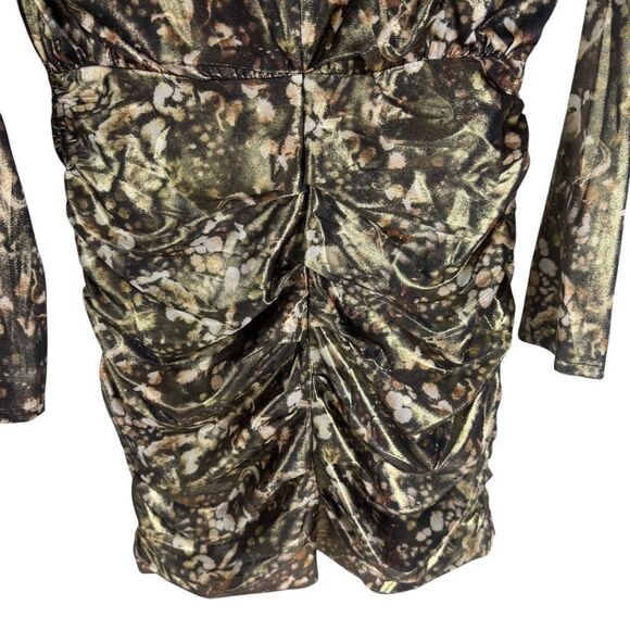 All Saints Lilliana Kettu Mini Dress Black Gold Shoulder Pads Sz 4 - Picture 9 of 11